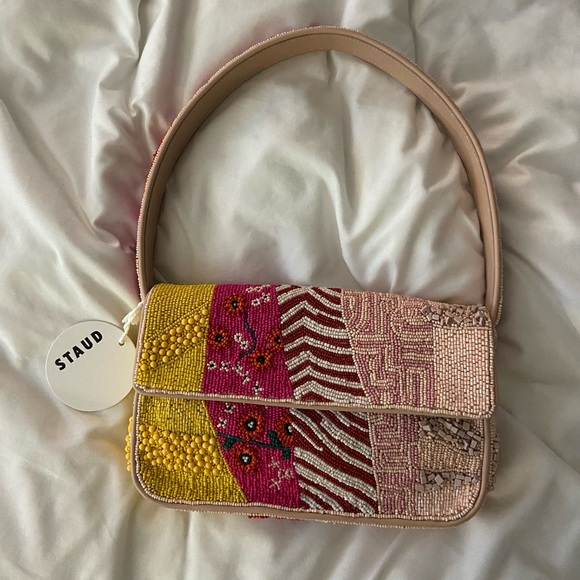 βSOLDβ STAUD Limited Edition Pink Patchwork Beaded Tommy Bag - Picture 9 of 14
